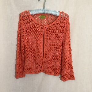 Prima Bella orange crochet sweater, jacket, beaded